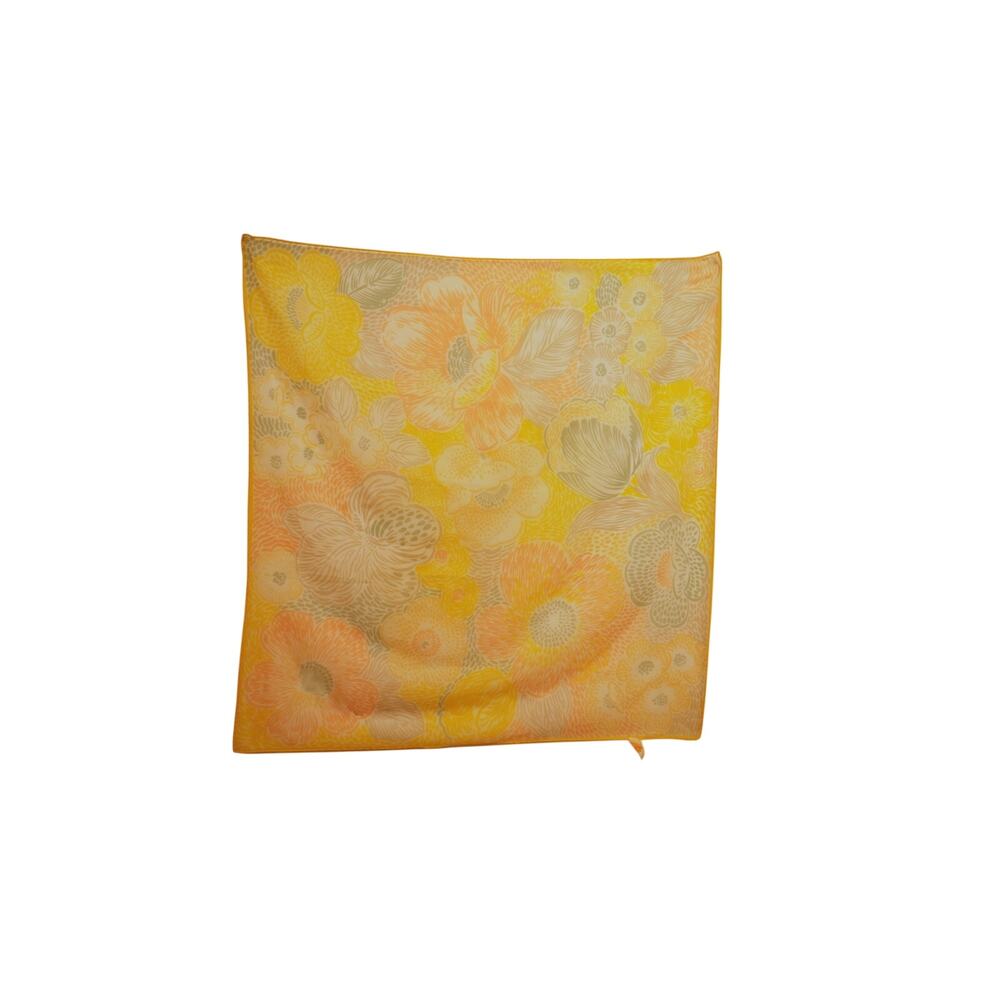 Vintage Glentex Nylon Scarf Yellow Peach Floral Abstract Mod Japan RN 15542 MCM